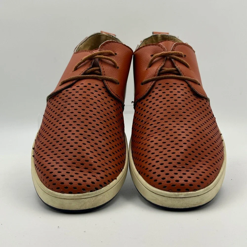 Merkmak Oxford Shoes Men 41 Rust Orange Perforated Leather Lace Up Dark Academia